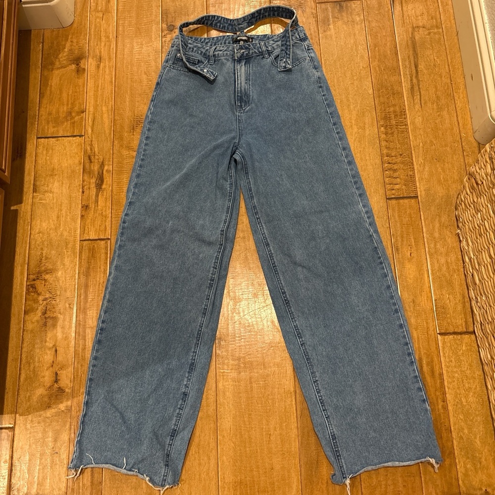 Missguided + Denim Wide-Leg Jeans with double waste band